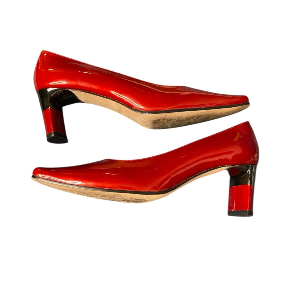 Vintage Vaneli Red and Silver Heels Patent Leather Square Toe